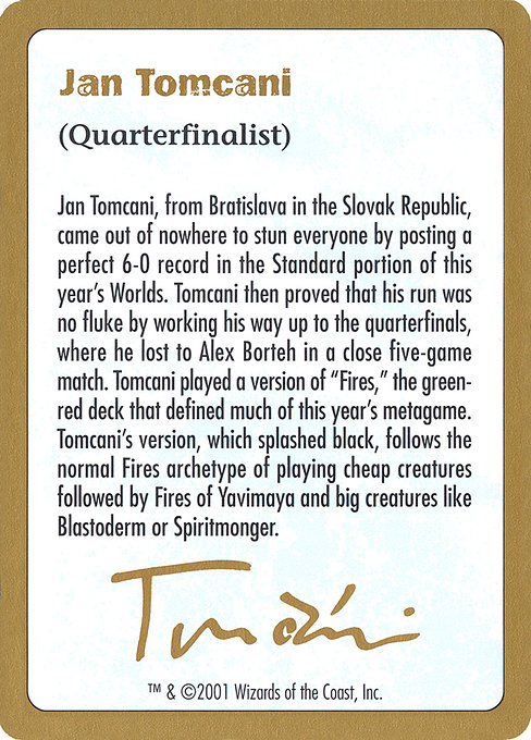 Jan Tomcani Bio - World Championship Decks 2001