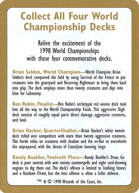 1998 World Championships Ad - World Championship Decks 1998