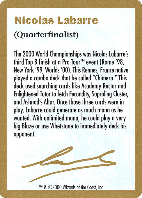 Nicolas Labarre Bio - World Championship Decks 2000
