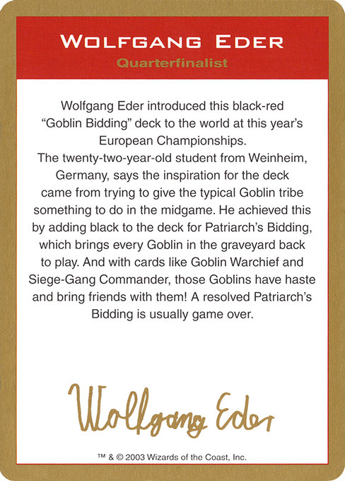 Wolfgang Eder Bio - World Championship Decks 2003