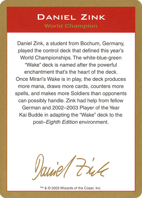 Daniel Zink Bio - World Championship Decks 2003