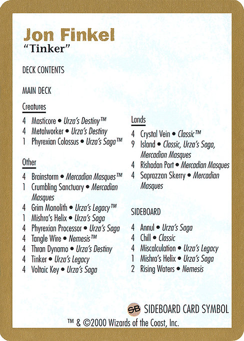 Jon Finkel Decklist - World Championship Decks 2000
