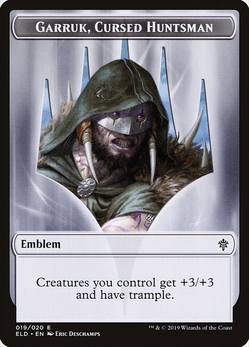 Garruk, Cursed Huntsman Emblem - Throne of Eldraine Tokens