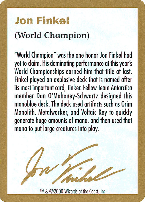 Jon Finkel Bio - World Championship Decks 2000