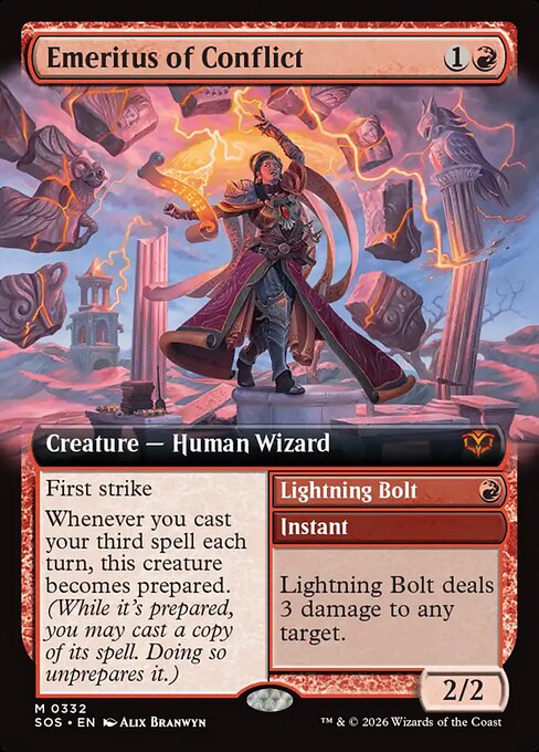 Emeritus of Conflict // Lightning Bolt - Secrets of Strixhaven - Extended Art