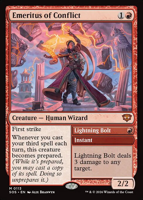 Emeritus of Conflict // Lightning Bolt - Secrets of Strixhaven